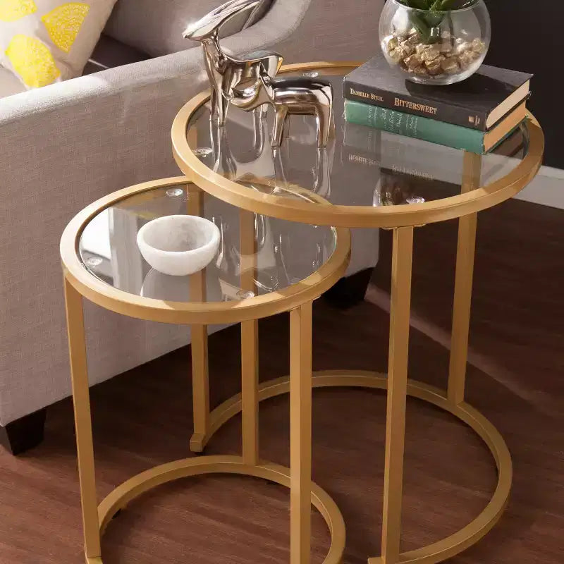 Evelyn Glam Nesting Side Table - 2pc Set - Gold - SEI