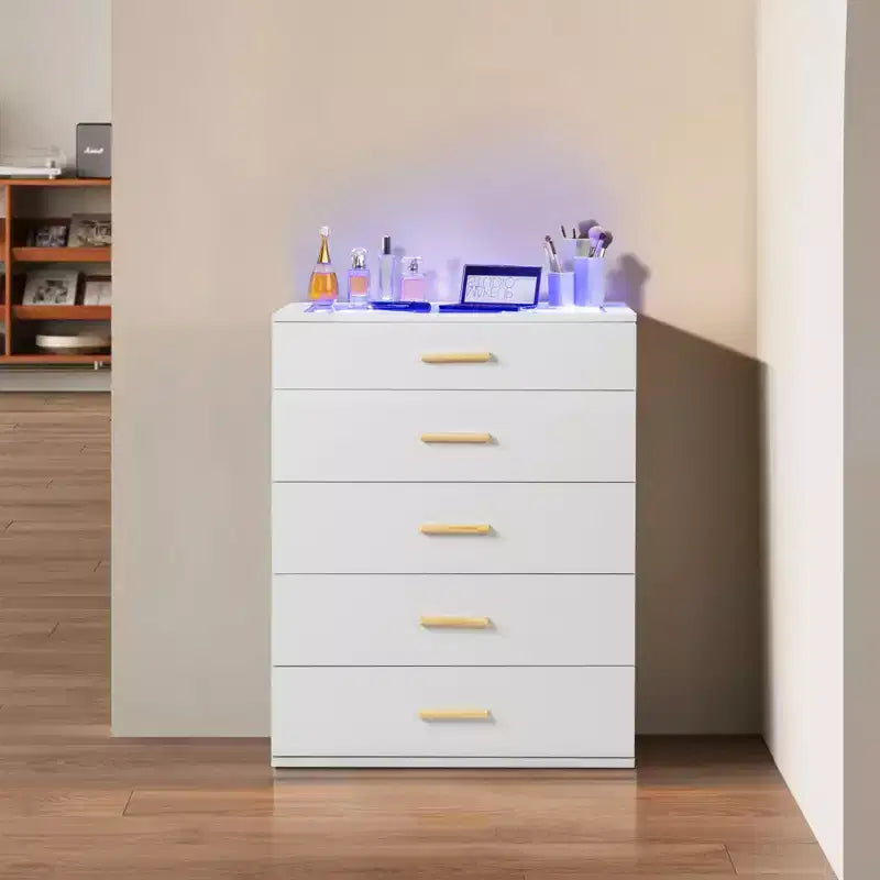 Karl Home 5-Drawer White Particle Board 25.98in. W Chest of Drawer