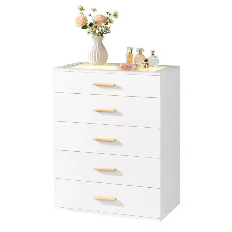 Karl Home 5-Drawer White Particle Board 25.98in. W Chest of Drawer