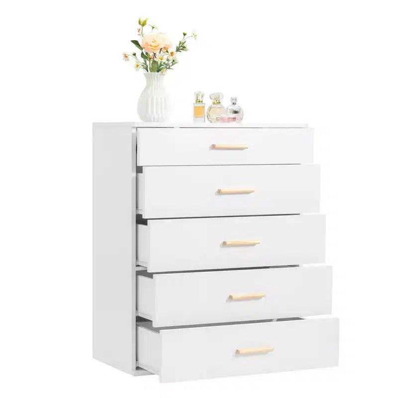 Karl Home 5-Drawer White Particle Board 25.98in. W Chest of Drawer