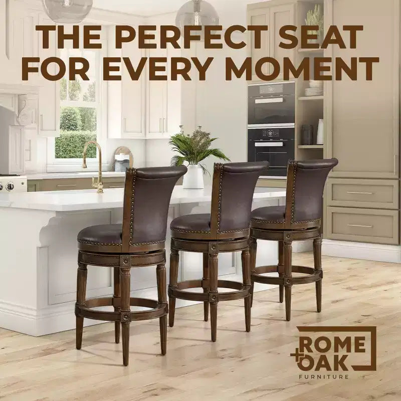 ROME + OAK Runyan Swivel Stool, Vintage Brown Vegan Leather