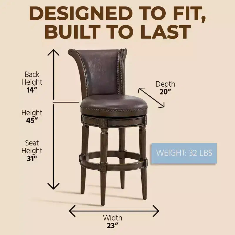 ROME + OAK Runyan Swivel Stool, Vintage Brown Vegan Leather