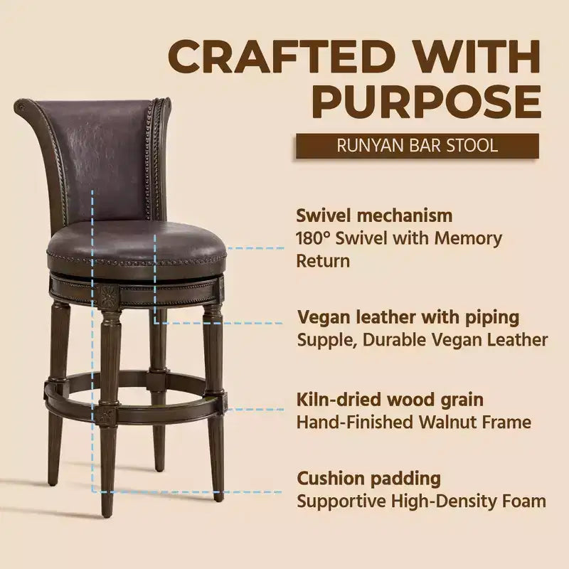 ROME + OAK Runyan Swivel Stool, Vintage Brown Vegan Leather