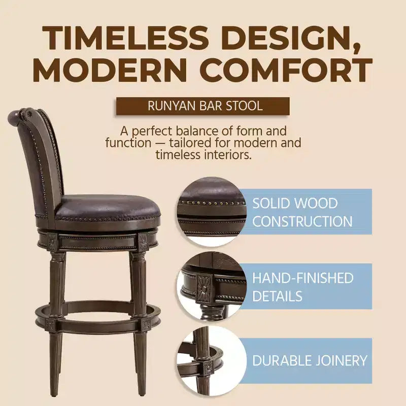 ROME + OAK Runyan Swivel Stool, Vintage Brown Vegan Leather