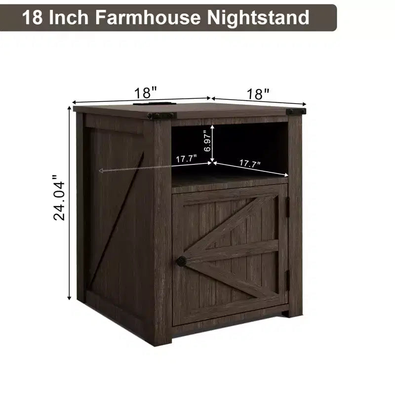 Dyonery 18 Rustic Nightstand with Chargers Dark Gray Living Room Rustic Nightstand Wooden Nightstand