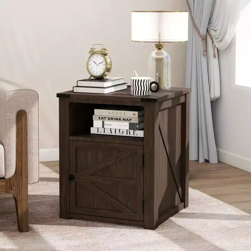Dyonery 18 Rustic Nightstand with Chargers Dark Gray Living Room Rustic Nightstand Wooden Nightstand