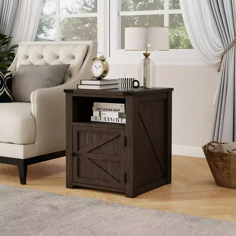 Dyonery 18 Rustic Nightstand with Chargers Dark Gray Living Room Rustic Nightstand Wooden Nightstand