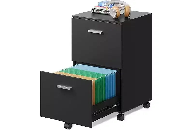 GALAXHERO Mobile 2 Drawer File Cabinet Wood Printer Stand Office Storage Organizer with Lock Letter Size