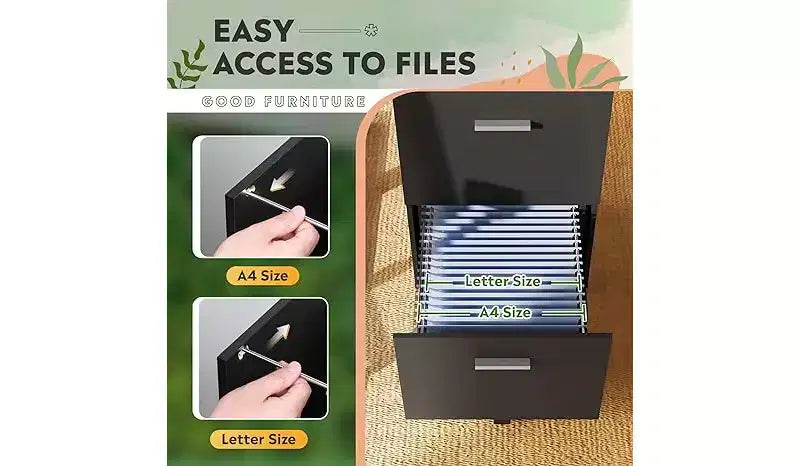 GALAXHERO Mobile 2 Drawer File Cabinet Wood Printer Stand Office Storage Organizer with Lock Letter Size