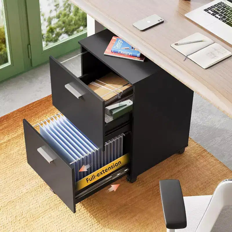 GALAXHERO Mobile 2 Drawer File Cabinet Wood Printer Stand Office Storage Organizer with Lock Letter Size