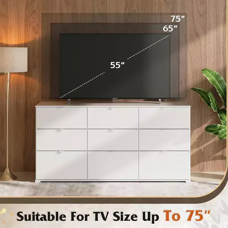 GALAXHERO 9-Drawer Dresser, Modern Wood Chest with Metal Handles, TV Stand for 75 TV, Storage Organizer for Bedroom, Living Room, Office