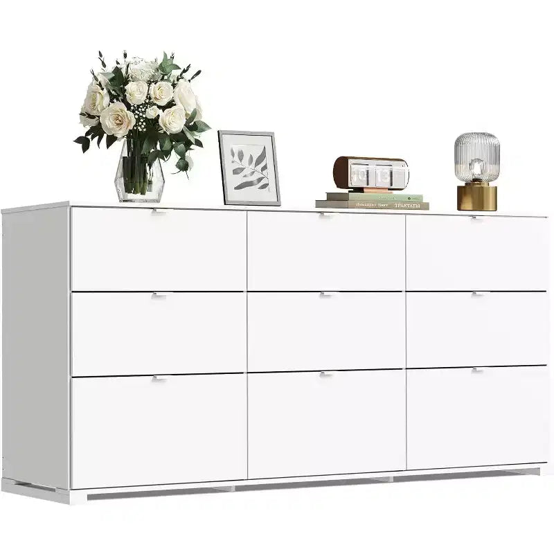 GALAXHERO 9-Drawer Dresser, Modern Wood Chest with Metal Handles, TV Stand for 75 TV, Storage Organizer for Bedroom, Living Room, Office