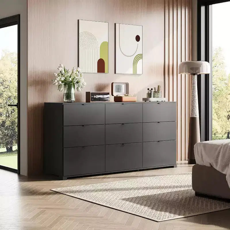GALAXHERO 9-Drawer Dresser, Modern Wood Chest with Metal Handles, TV Stand for 75 TV, Storage Organizer for Bedroom, Living Room, Office