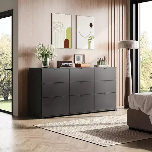 GALAXHERO 9-Drawer Dresser, Modern Wood Chest with Metal Handles, TV Stand for 75 TV, Storage Organizer for Bedroom, Living Room, Office