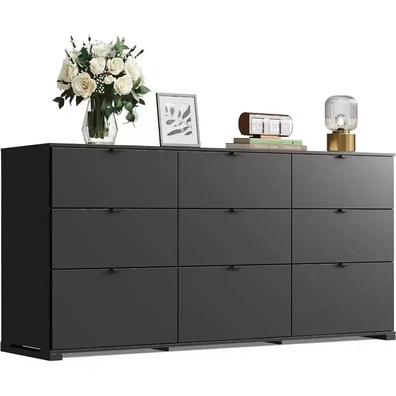 GALAXHERO 9-Drawer Dresser, Modern Wood Chest with Metal Handles, TV Stand for 75 TV, Storage Organizer for Bedroom, Living Room, Office