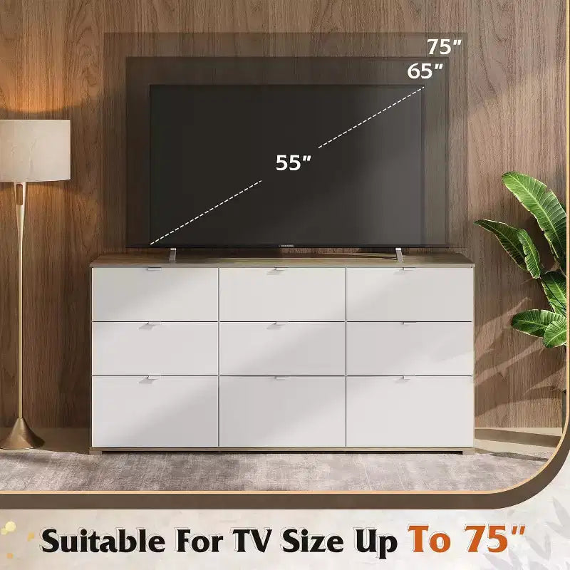 GALAXHERO 9-Drawer Dresser, Modern Wood Chest with Metal Handles, TV Stand for 75 TV, Storage Organizer for Bedroom, Living Room, Office