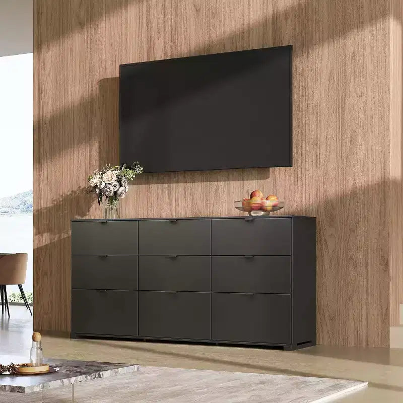 GALAXHERO 9-Drawer Dresser, Modern Wood Chest with Metal Handles, TV Stand for 75 TV, Storage Organizer for Bedroom, Living Room, Office