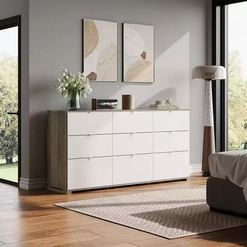 GALAXHERO 9-Drawer Dresser, Modern Wood Chest with Metal Handles, TV Stand for 75 TV, Storage Organizer for Bedroom, Living Room, Office