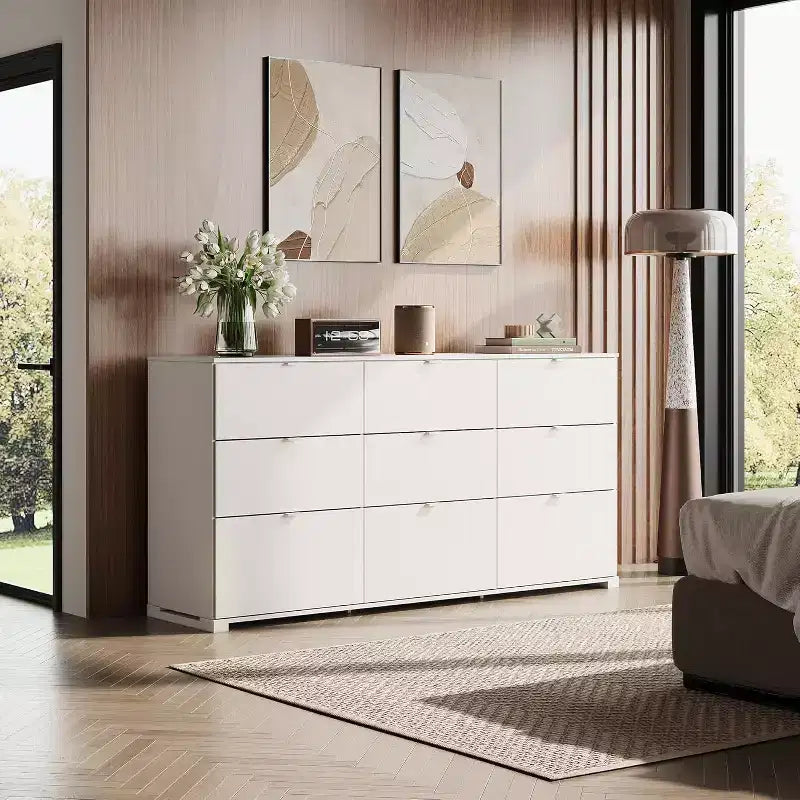GALAXHERO 9-Drawer Dresser, Modern Wood Chest with Metal Handles, TV Stand for 75 TV, Storage Organizer for Bedroom, Living Room, Office