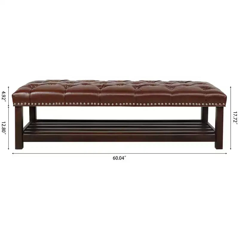 Okak Modern 2-Tier Rivet Design Ottoman Bench with Open Storage Shelf,Upholstered Storage Ottoman for Bedroom,Entrance