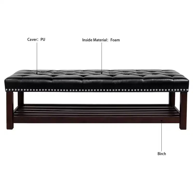 Okak Modern 2-Tier Rivet Design Ottoman Bench with Open Storage Shelf,Upholstered Storage Ottoman for Bedroom,Entrance