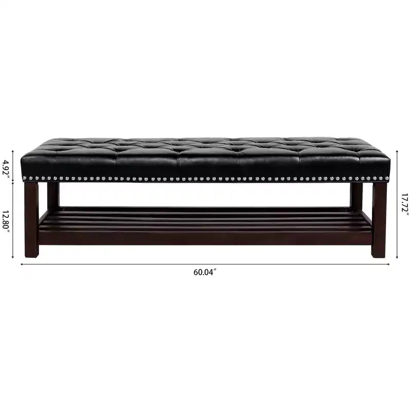 Okak Modern 2-Tier Rivet Design Ottoman Bench with Open Storage Shelf,Upholstered Storage Ottoman for Bedroom,Entrance