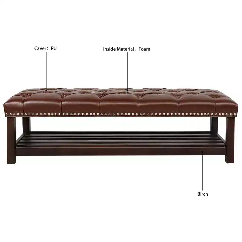 Okak Modern 2-Tier Rivet Design Ottoman Bench with Open Storage Shelf,Upholstered Storage Ottoman for Bedroom,Entrance