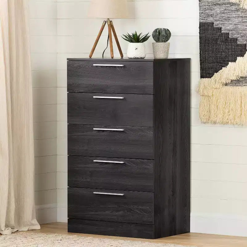 HomeStock 7.75 in.H Particle Board Vertical Dressers with 5 - Drawers in Gray Finish