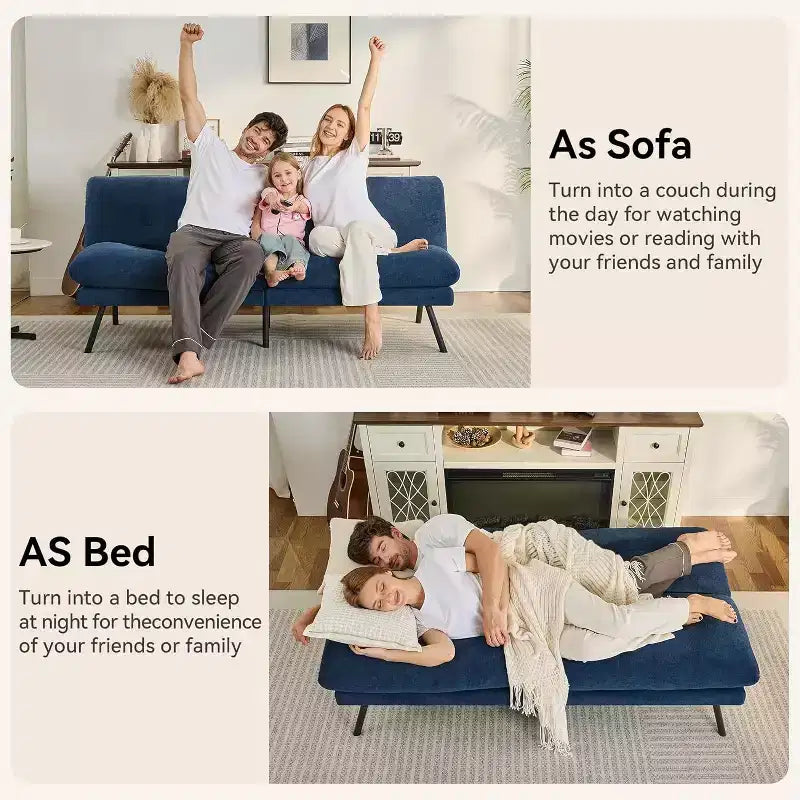 Dyonery 72 Convertible Futon Sofa Bed with 6.7 Thick Removable Cushion