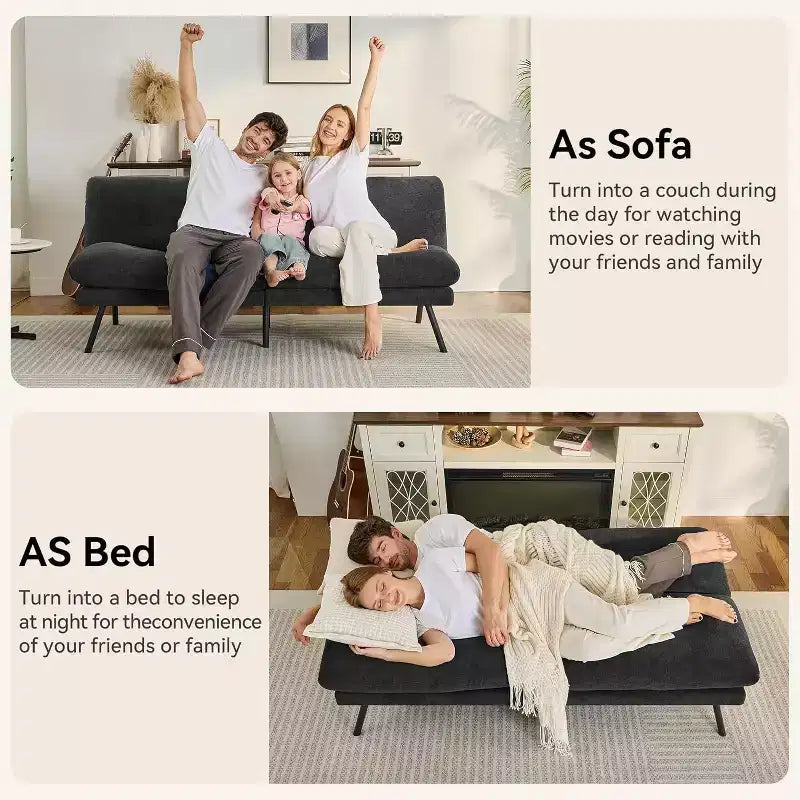Dyonery 72 Convertible Futon Sofa Bed with 6.7 Thick Removable Cushion