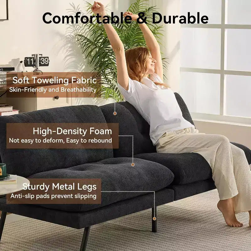 Dyonery 72 Convertible Futon Sofa Bed with 6.7 Thick Removable Cushion