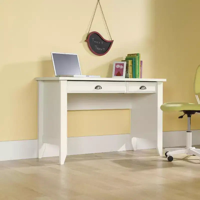 HomeStock Shoal Creek White Computer Desk 47.5 L x 19.5 W x 30 H, Slide-Out Keyboard Shelf