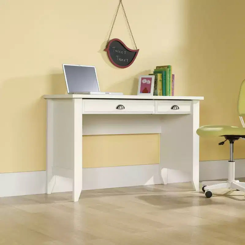 HomeStock Shoal Creek White Computer Desk 47.5 L x 19.5 W x 30 H, Slide-Out Keyboard Shelf