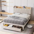 Upholstered Bed Frame with Storage Headboard and Charging Station, Platform Bed Frame with Drawers