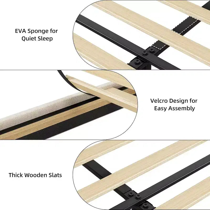 Upholstered Bed Frame with Storage Headboard and Charging Station, Platform Bed Frame with Drawers
