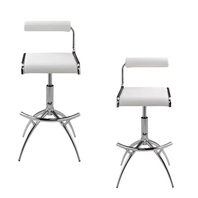 HomeRoots Set of Two White and Silver Metal and Faux Leather Low Back Adjustable Height Bar Chairs