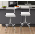HomeRoots Set of Two White and Silver Metal and Faux Leather Low Back Adjustable Height Bar Chairs