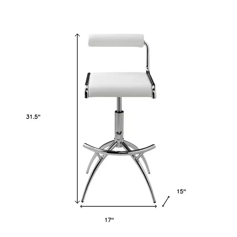 HomeRoots Set of Two White and Silver Metal and Faux Leather Low Back Adjustable Height Bar Chairs