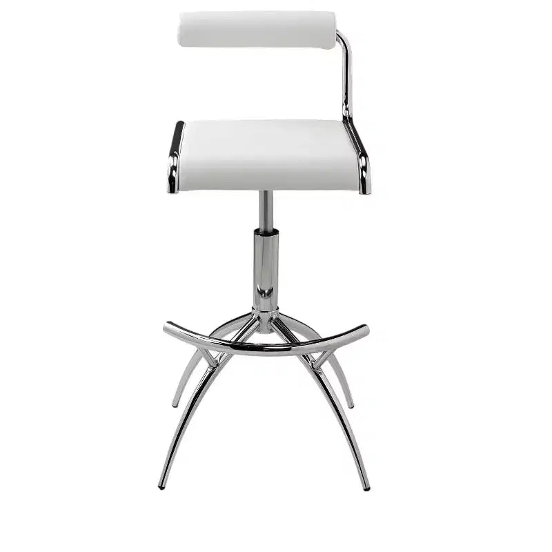 HomeRoots Set of Two White and Silver Metal and Faux Leather Low Back Adjustable Height Bar Chairs