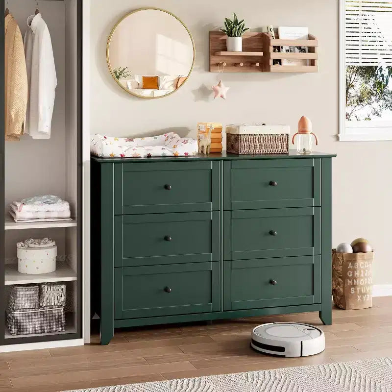 Acekool Dressers 6-Drawer Tall Dresser Organizer, Deep Storage Chest, Handles, Modern Farmhouse for Bedroom, Closet, Living Room