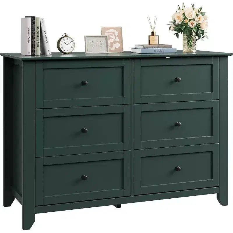 Acekool Dressers 6-Drawer Tall Dresser Organizer, Deep Storage Chest, Handles, Modern Farmhouse for Bedroom, Closet, Living Room