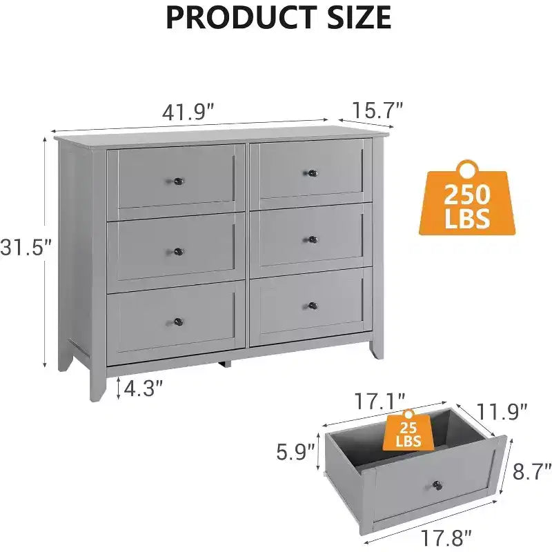 Acekool Dressers 6-Drawer Tall Dresser Organizer, Deep Storage Chest, Handles, Modern Farmhouse for Bedroom, Closet, Living Room