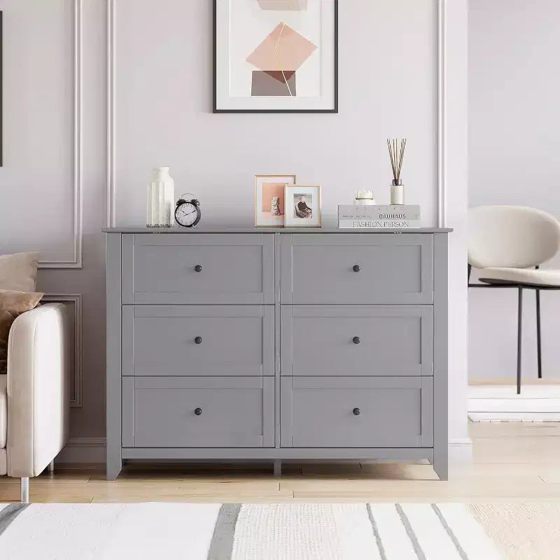 Acekool Dressers 6-Drawer Tall Dresser Organizer, Deep Storage Chest, Handles, Modern Farmhouse for Bedroom, Closet, Living Room