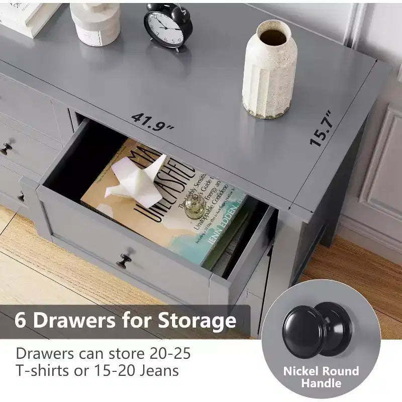 Acekool Dressers 6-Drawer Tall Dresser Organizer, Deep Storage Chest, Handles, Modern Farmhouse for Bedroom, Closet, Living Room