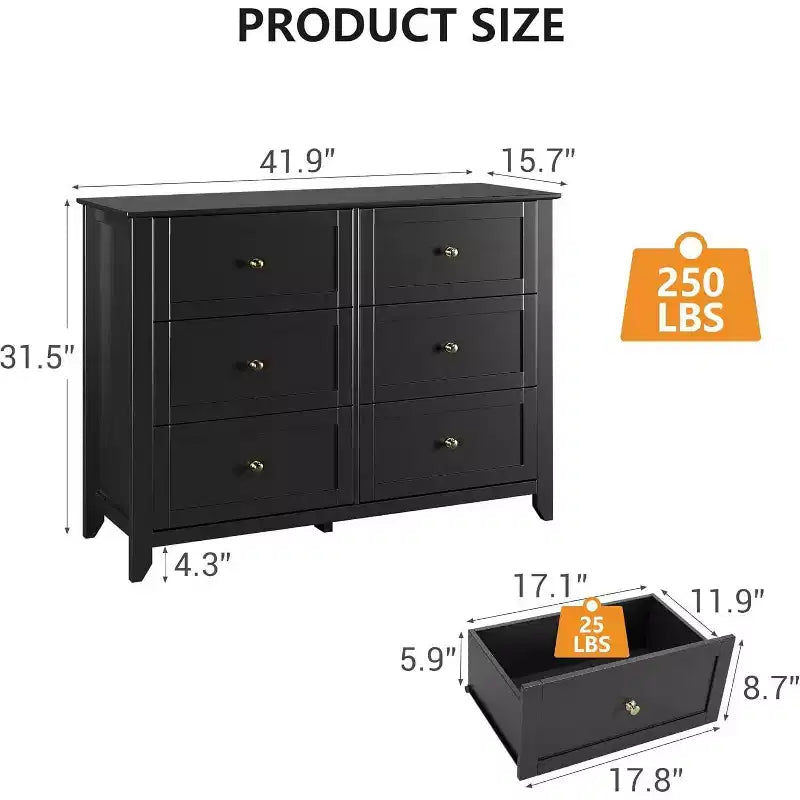 Acekool Dressers 6-Drawer Tall Dresser Organizer, Deep Storage Chest, Handles, Modern Farmhouse for Bedroom, Closet, Living Room