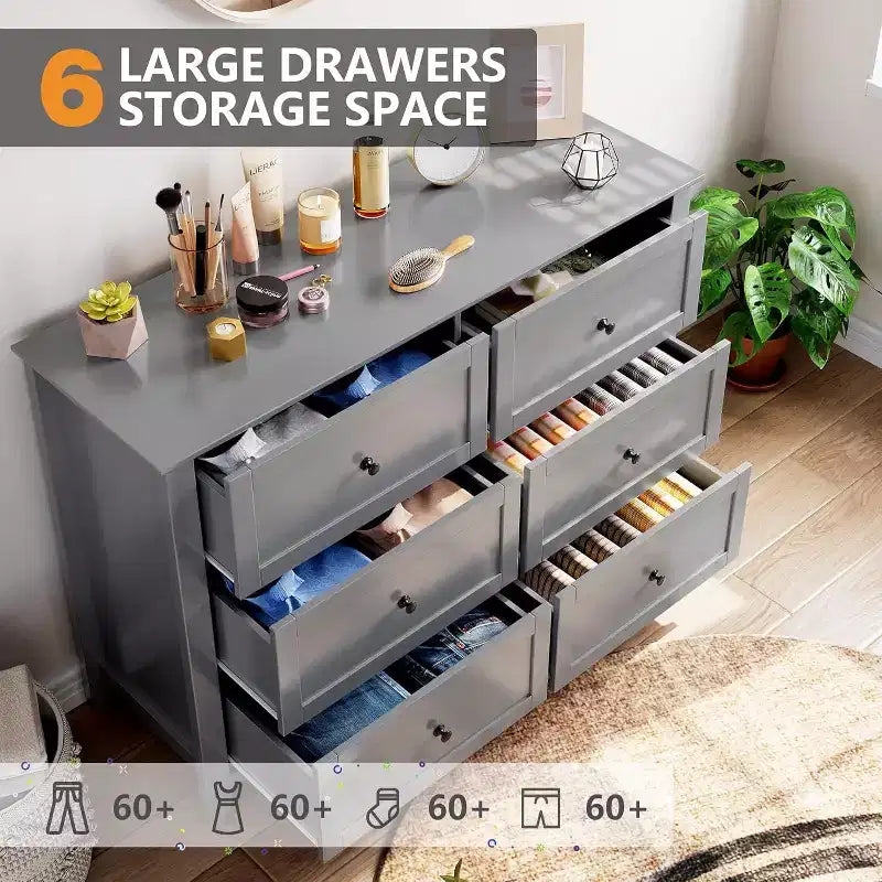 Acekool Dressers 6-Drawer Tall Dresser Organizer, Deep Storage Chest, Handles, Modern Farmhouse for Bedroom, Closet, Living Room