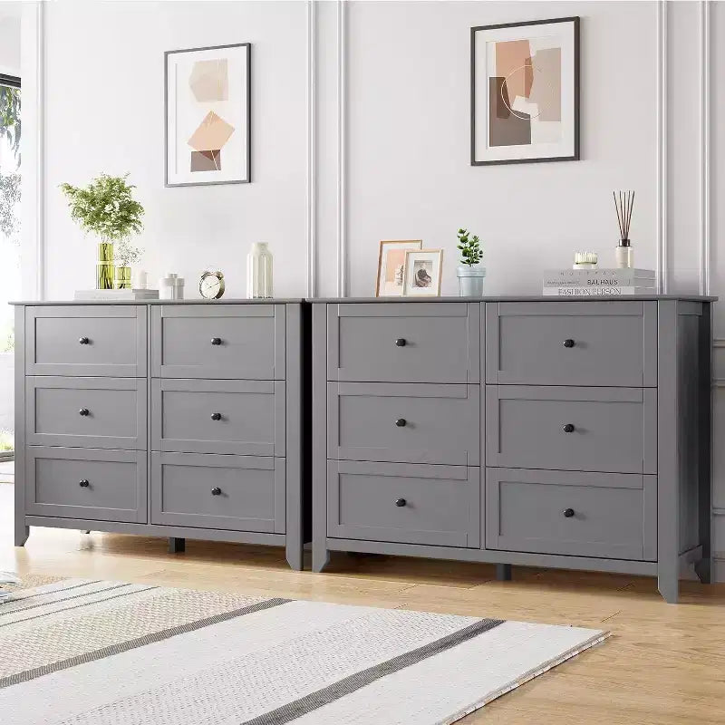 Acekool Dressers 6-Drawer Tall Dresser Organizer, Deep Storage Chest, Handles, Modern Farmhouse for Bedroom, Closet, Living Room