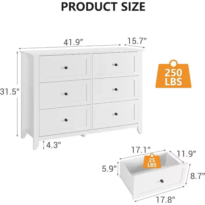 Acekool Dressers 6-Drawer Tall Dresser Organizer, Deep Storage Chest, Handles, Modern Farmhouse for Bedroom, Closet, Living Room