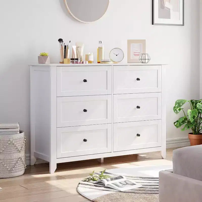 Acekool Dressers 6-Drawer Tall Dresser Organizer, Deep Storage Chest, Handles, Modern Farmhouse for Bedroom, Closet, Living Room