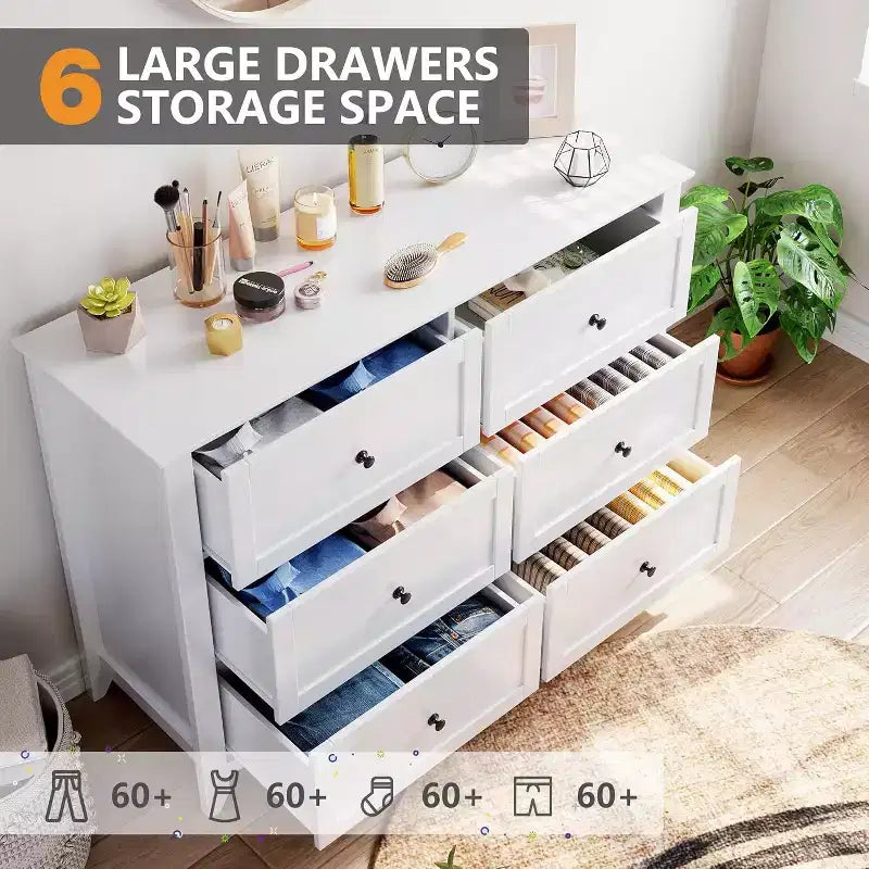 Acekool Dressers 6-Drawer Tall Dresser Organizer, Deep Storage Chest, Handles, Modern Farmhouse for Bedroom, Closet, Living Room